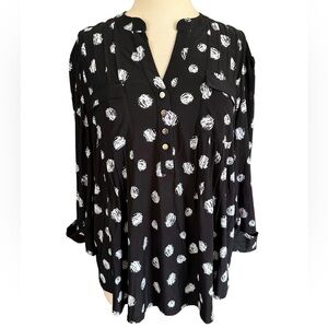 COCOMO XL 3/4 sleeve Black White women’s Pintuck Blouse top shirt